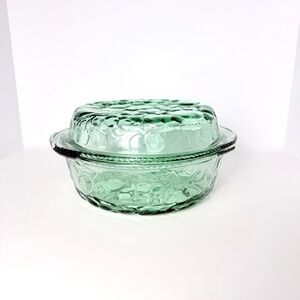 Vtg Libbey Orchard Juniper Green Glass 3Qt Casserole Baking Dish Pie Plate Lid